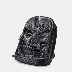 3D Skull Punk Rivet Leather Backpack | Waterproof Embossed Ghost Head Knapsack