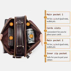 Casual Vintage Genuine Leather Crossbody Bag for Men – Adjustable Strap and Multiple Pockets