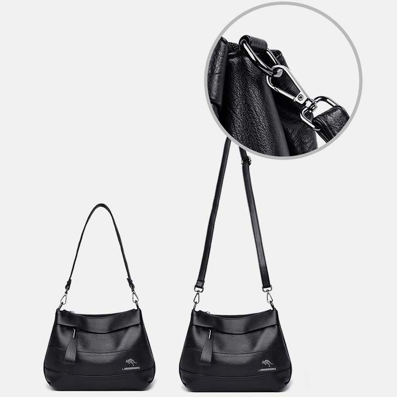 Triple Compartment Leather Handbag for Women Small Casual Crossbody Shoulder Bag