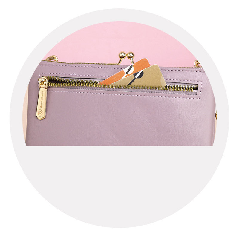 Women’s Leather Crossbody Handbag – Double Compartment Kiss Lock Shoulder Bag