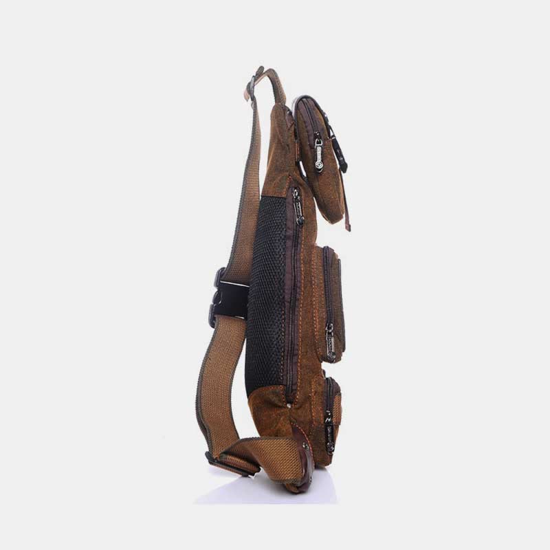Vintage Canvas Sling Bag for Men - Black & Saddle Brown Crossbody Business Bag - VOTVO