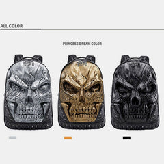 3D Skull Punk Rivet Leather Backpack | Waterproof Embossed Ghost Head Knapsack - VOTVO