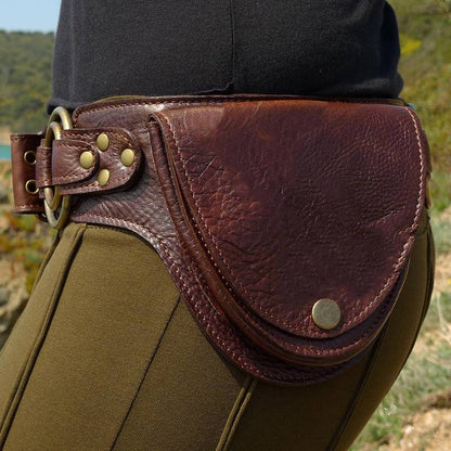 Medieval Leather Double Pocket Belt Bag – Vintage Hip Belt Waist Bag for Daily and Festivals - VOTVO