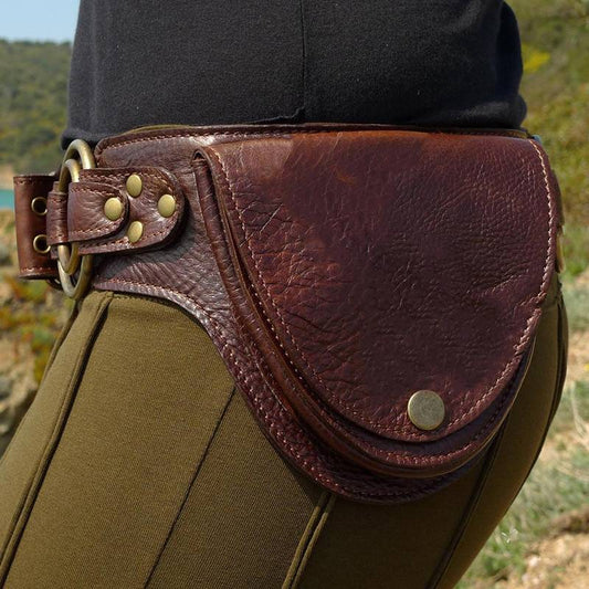 Medieval Leather Double Pocket Belt Bag – Vintage Hip Belt Waist Bag for Daily and Festivals - VOTVO