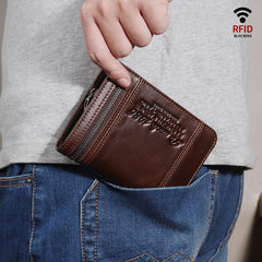 RFID Large Capacity Bifold Wallet for Men – Retro Genuine Leather with 20 Card Slots & Zipper Pockets - VOTVO