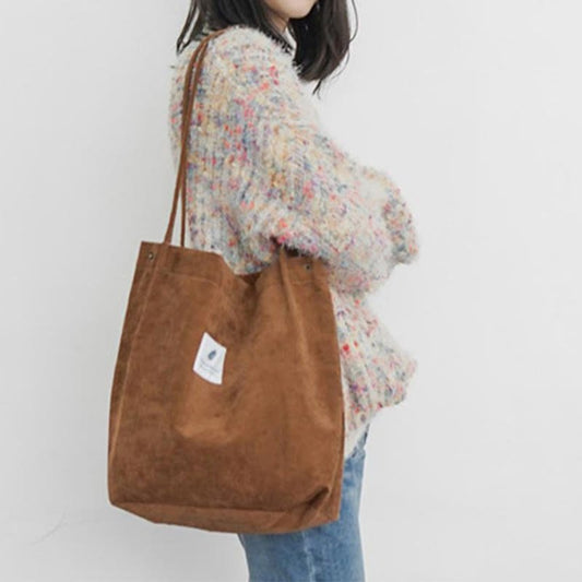 Corduroy Tote Bag for Women – Large Capacity School Shoulder Bag with Magnetic Closure - VOTVO