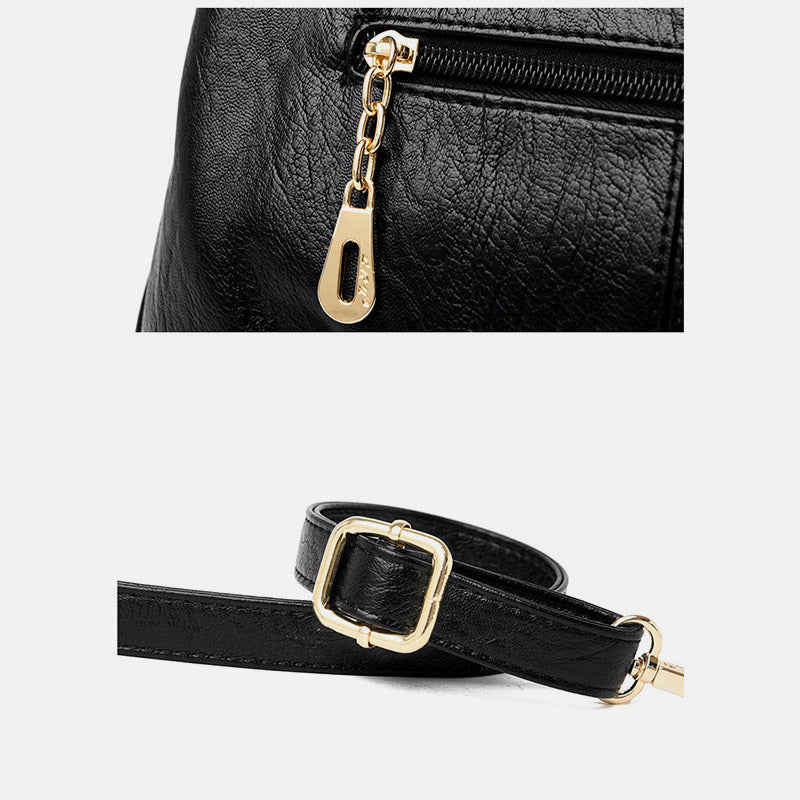 Women's Triple Compartment Satchel Leather Top-Handle Purse – Crossbody Handbag with Adjustable Strap
