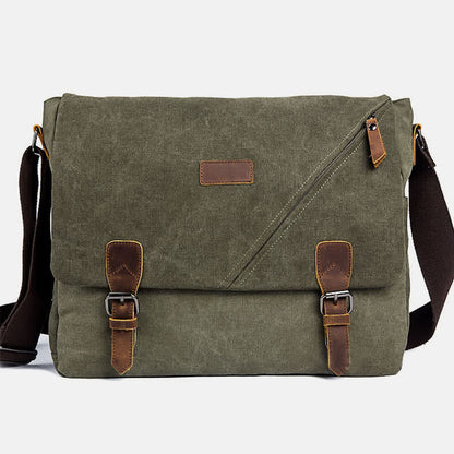 Men's Canvas Messenger Bag – Retro Shoulder Crossbody Backpack with Genuine Leather Accents