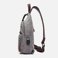 Canvas Sling Bag Crossbody Backpack – Casual Rucksack with USB Charging Port - VOTVO