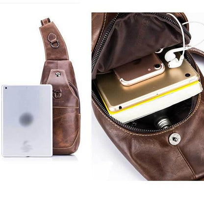 Men's Genuine Leather Sling Bag – Vintage Crossbody Backpack, Waterproof and Durable