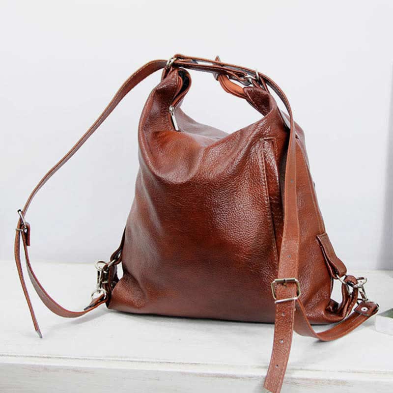 2-in-1 Convertible Leather Tote Backpack – Retro Shoulder Bag & Travel Day Pack