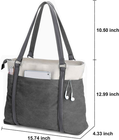 Women Laptop Tote Bag for Work – Lightweight Splice Canvas 15.6 Inch Handbag Purse - VOTVO