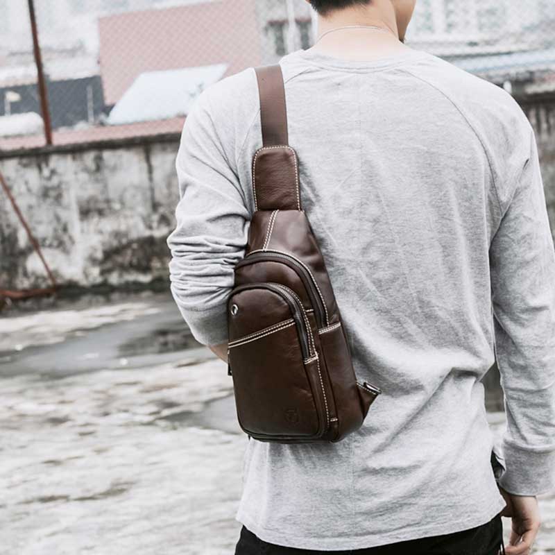 Large Capacity Genuine Leather Sling Bag for Men – Versatile Crossbody Chest Bag - VOTVO