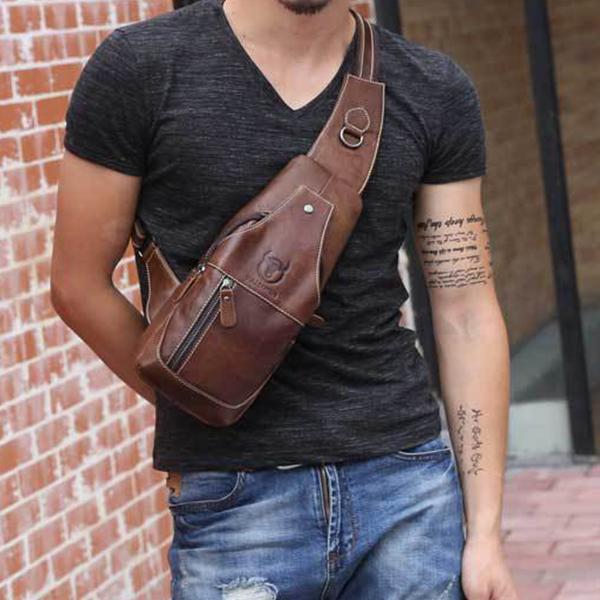 Men's Genuine Leather Sling Bag – Vintage Crossbody Backpack, Waterproof and Durable