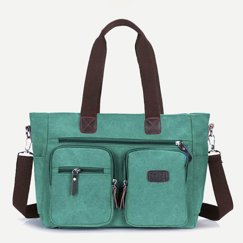 Multi - Pocket Canvas Tote Handbag for Women & Men – Retro Laptop Bag with Adjustable Straps - VOTVO