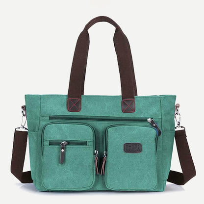 Multi - Pocket Canvas Tote Handbag for Women & Men – Retro Laptop Bag with Adjustable Straps - VOTVO