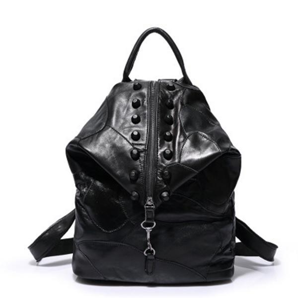Women's Genuine Leather Splice Rivet Backpack - Stylish & Durable Shoulder Bag for School, Travel, & Daily Use - VOTVO