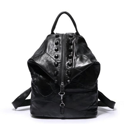Women's Genuine Leather Splice Rivet Backpack - Stylish & Durable Shoulder Bag for School, Travel, & Daily Use - VOTVO