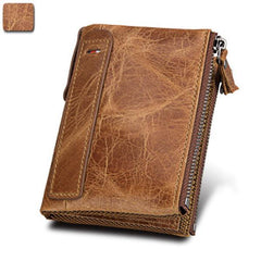 Men’s Genuine Leather RFID Wallet – Multi - Card & Coin Pockets, Zipper & Buckle Closure - VOTVO