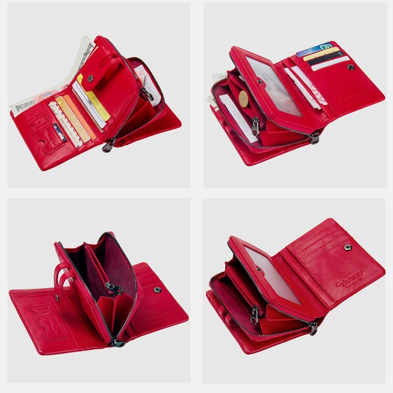 Genuine Leather Multifunctional Anti-theft Wallet for Women – RFID Protection, Card Slots & Zippered Coin Pocket