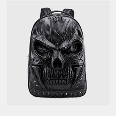 3D Skull Punk Rivet Leather Backpack | Waterproof Embossed Ghost Head Knapsack - VOTVO