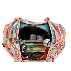 Genuine Leather Multicolor Flower Boho Handbag – A Touch of Artistic Elegance - VOTVO
