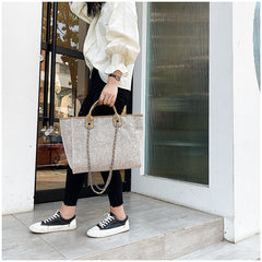 Crossbody Canvas Tote for Women – Chain Strap Bucket Bag