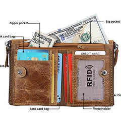 Men’s Genuine Leather RFID Wallet – Multi - Card & Coin Pockets, Zipper & Buckle Closure - VOTVO