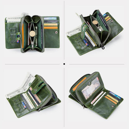 Genuine Leather Multifunctional Anti-theft Wallet for Women – RFID Protection, Card Slots & Zippered Coin Pocket