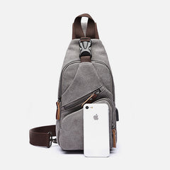Canvas Sling Bag Crossbody Backpack – Casual Rucksack with USB Charging Port - VOTVO