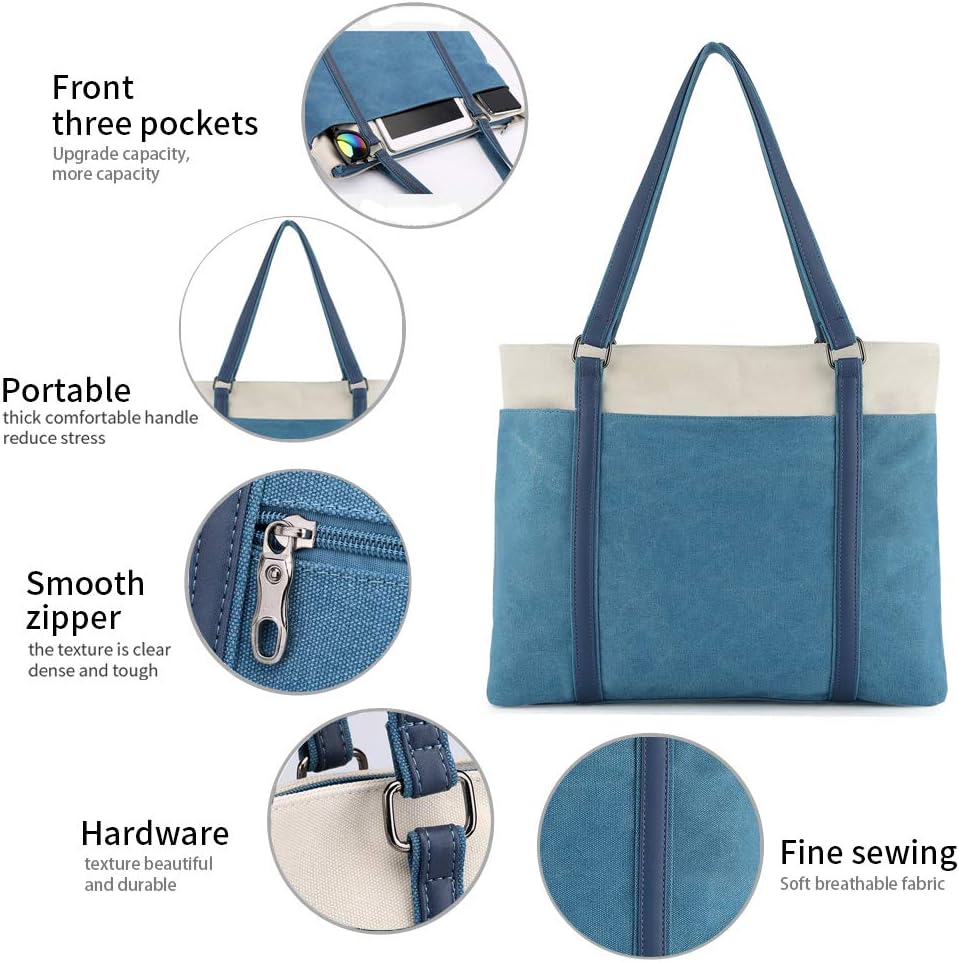 Women Laptop Tote Bag for Work – Lightweight Splice Canvas 15.6 Inch Handbag Purse