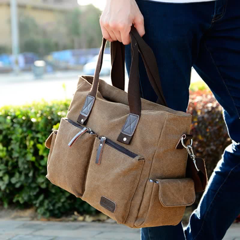 Casual Canvas Laptop Tote Bag for Men & Women – Work Handbag with Adjustable Strap - VOTVO