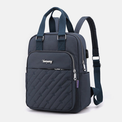 Lightweight Embossed Embroidery Backpack with USB Charging Port – Perfect for Women on the Go