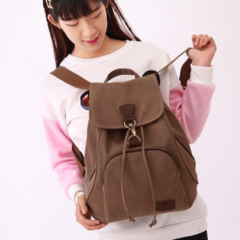 Canvas Backpack for Women & Girls – Vintage Drawstring School & Travel Rucksack