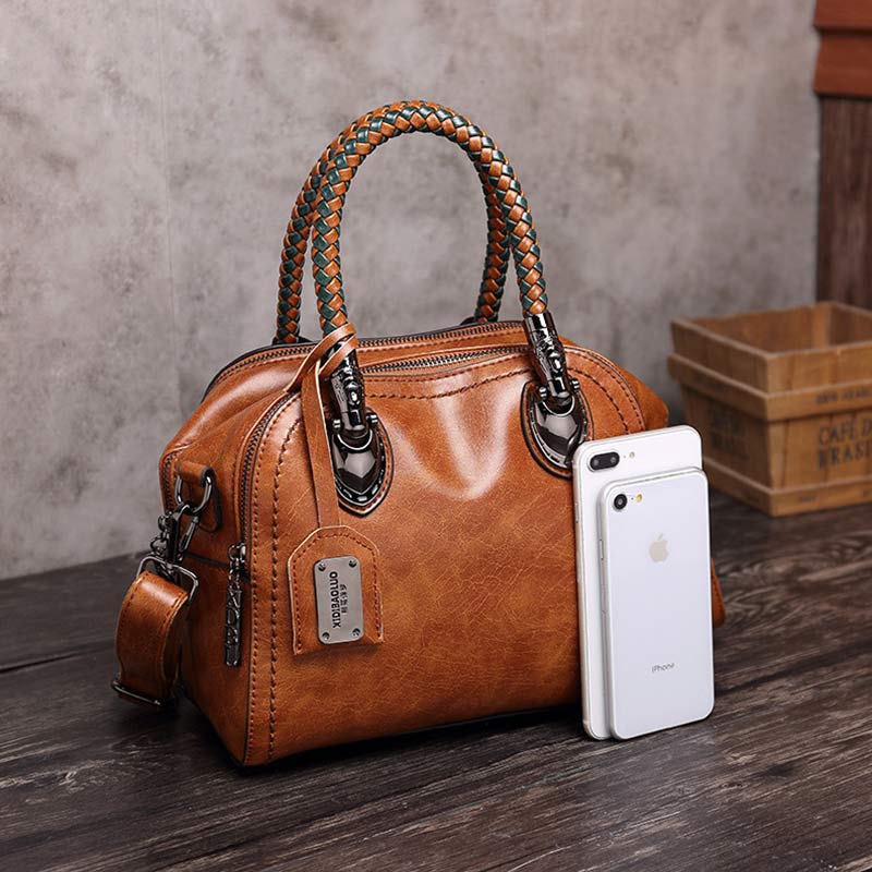 Vintage Leather Satchel Handbag – Top-Handle & Crossbody Strap