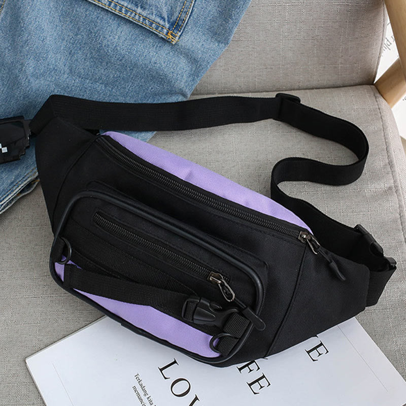 Contrast Color Crossbody Waist Bag for Girls - Stylish Canvas Sling Purse