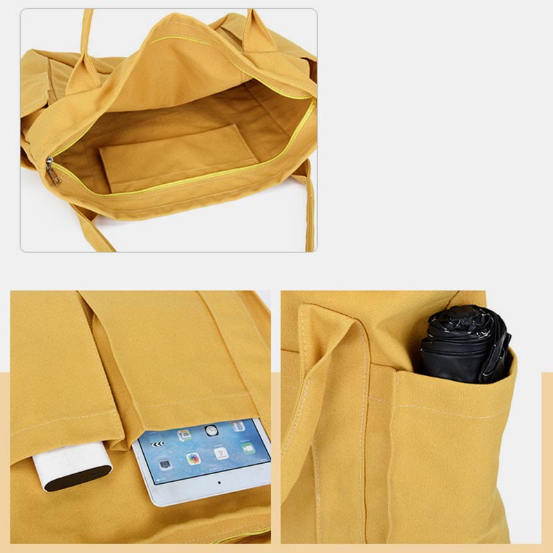 Minimalist Large Capacity Tote Bag for Women – Canvas Shoulder Bag with Zipper Closure