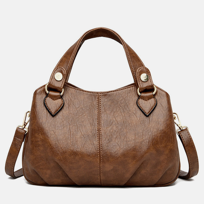 Women's Triple Compartment Satchel Leather Top-Handle Purse – Crossbody Handbag with Adjustable Strap