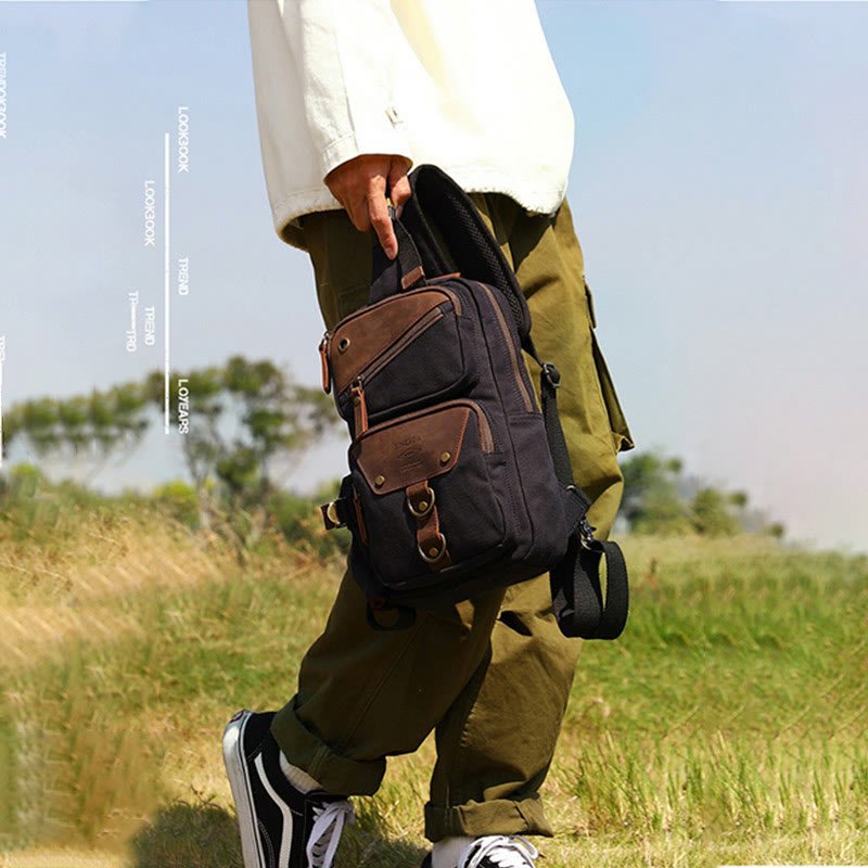 Sling Bag for Men – Retro Canvas Crossbody Chest Bag, Lightweight & Versatile for Daily Use and Travel - VOTVO