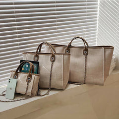 Crossbody Canvas Tote for Women – Chain Strap Bucket Bag