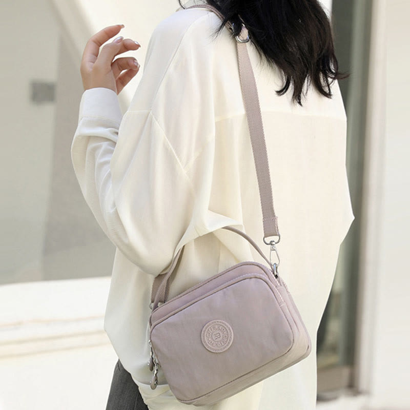 Small Nylon Crossbody Bag for Women – Triple Compartment Travel Purse