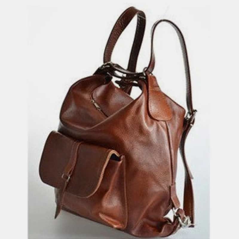 2-in-1 Convertible Leather Tote Backpack – Retro Shoulder Bag & Travel Day Pack