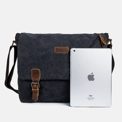 Men's Canvas Messenger Bag – Retro Shoulder Crossbody Backpack with Genuine Leather Accents