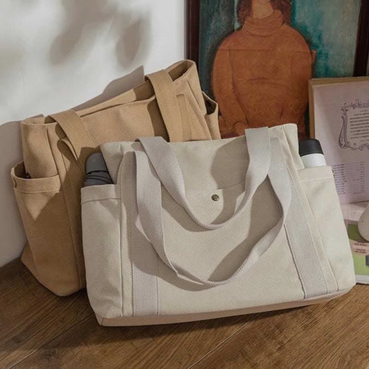 Large Capacity Canvas Shoulder Tote Bag – Multi - Pocket Handbag for Shopping, Travel & Everyday Use - VOTVO