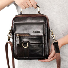 Casual Vintage Genuine Leather Crossbody Bag for Men – Adjustable Strap and Multiple Pockets
