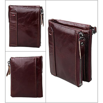 Men’s Genuine Leather RFID Wallet – Multi - Card & Coin Pockets, Zipper & Buckle Closure - VOTVO