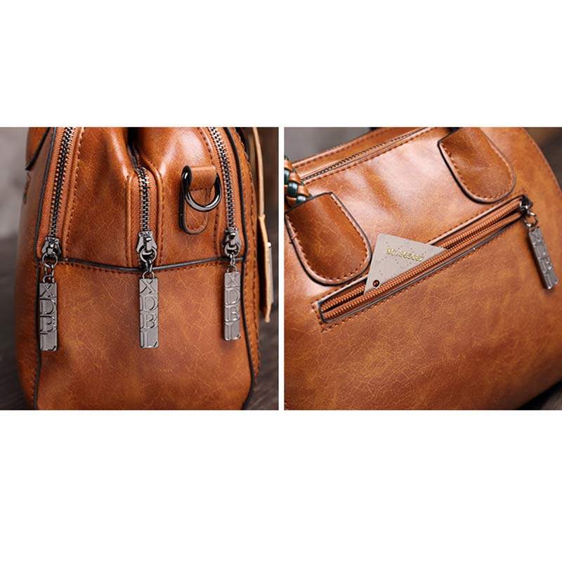 Vintage Leather Satchel Handbags Top-Handle Bag with Cross Body Strap
