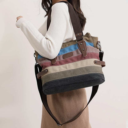 Multifunction Color Block Canvas Tote Bag | Hobo Shoulder Bag & Crossbody Purse - VOTVO