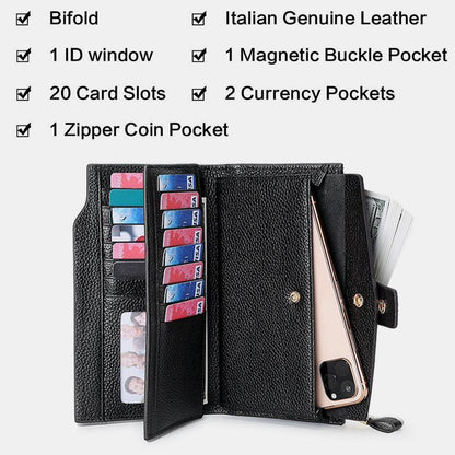 RFID Leather Retro Long Wallet with Zipper Pocket – Large Capacity Purse for Women