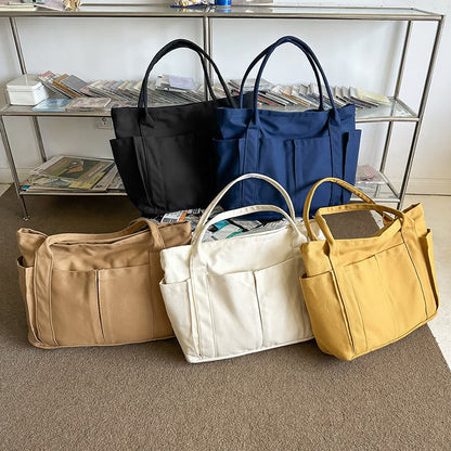 Minimalist Large Capacity Tote Bag for Women – Canvas Shoulder Bag with Zipper Closure